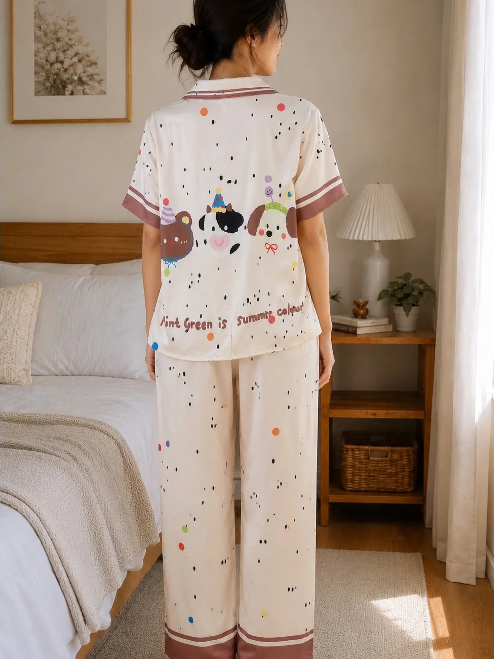 Cream Kids Animal-Print Short-Sleeve Pajama Set